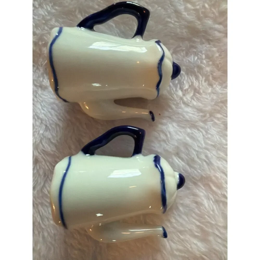 Miniature Ceramic Coffee Pot Salt & Pepper Shakers Blue White Japan Set of 2